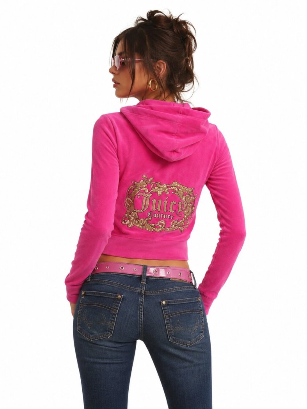 Juicy Couture Hot Pink Velour Zip Hoodie with Gold Logo